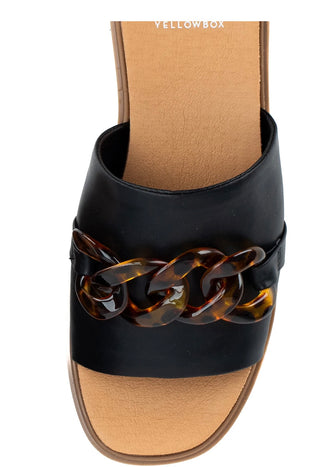 Minimal slide sandal with chunky hardware with square toe and high rebound padding.