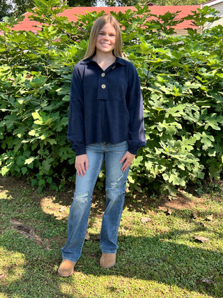 Navy long sleeve wardrobe staple