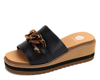 Minimal slide sandal with chunky hardware with square toe and high rebound padding.