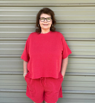 Corey Corded Rib tee and short set