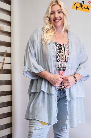 Double Ruffled Open Cardigan