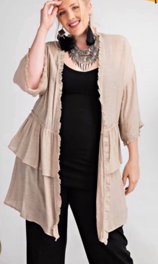 Double Ruffled Open Cardigan