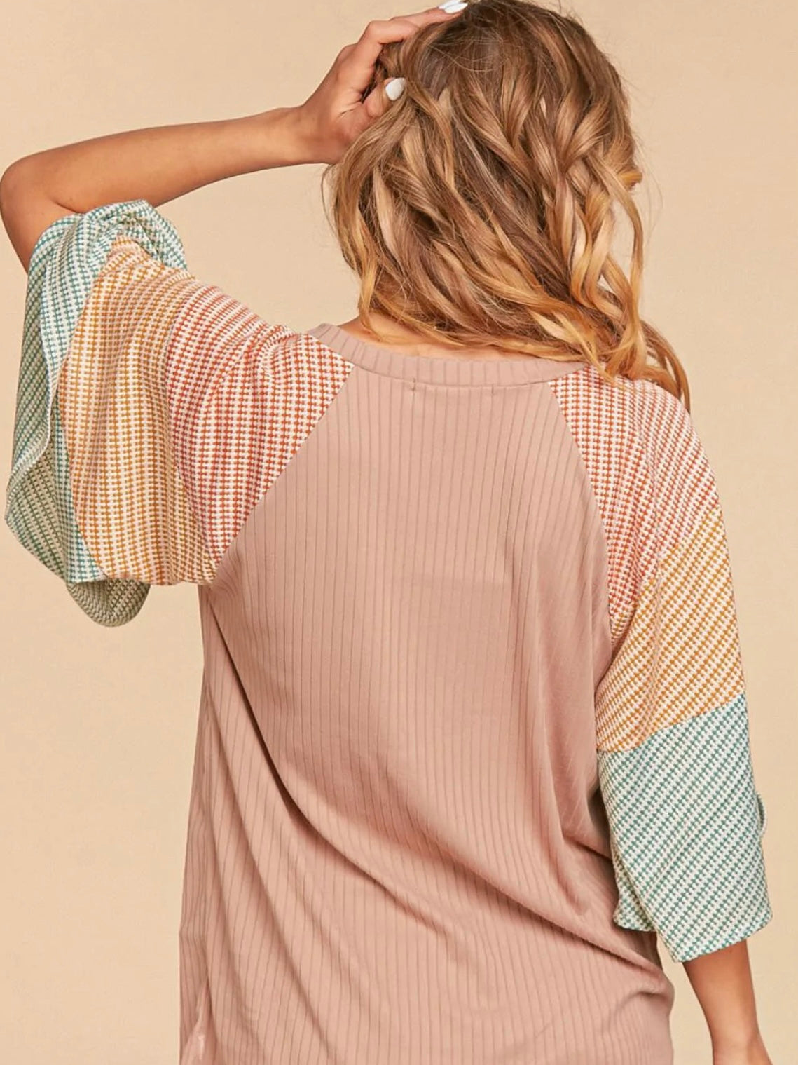 Rust, Mustard, & Olive Flutter Sleeve Top