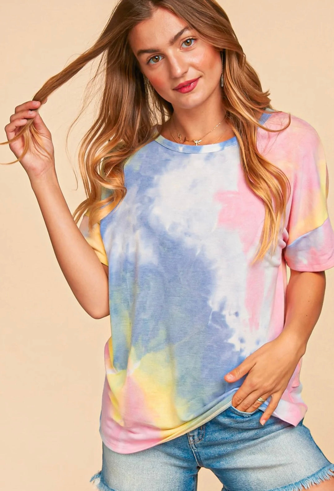 Blue, Yellow, & Pink Tie Dye Shirt