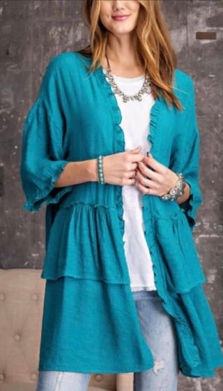 Double Ruffled Open Cardigan