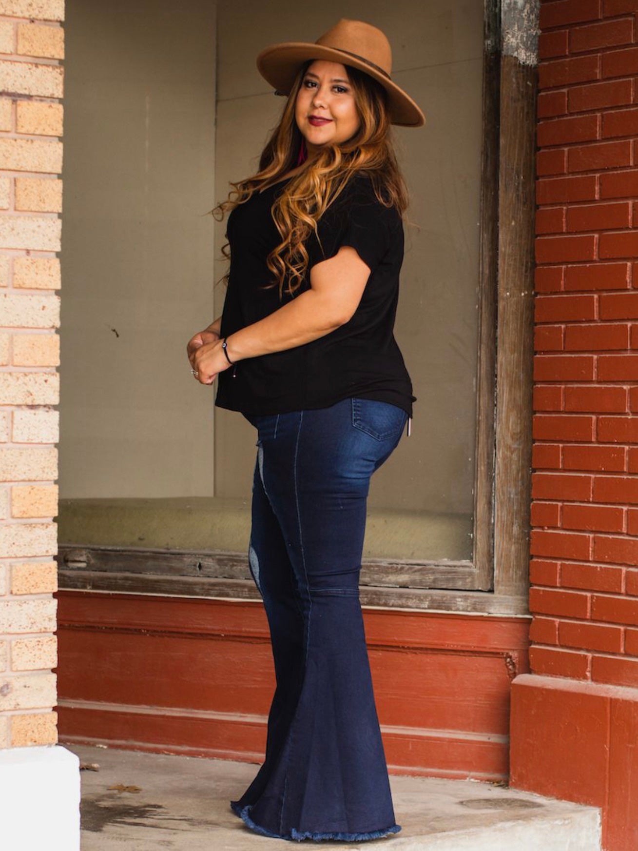 Dark Wash Distressed Extreme Flare Jeans
