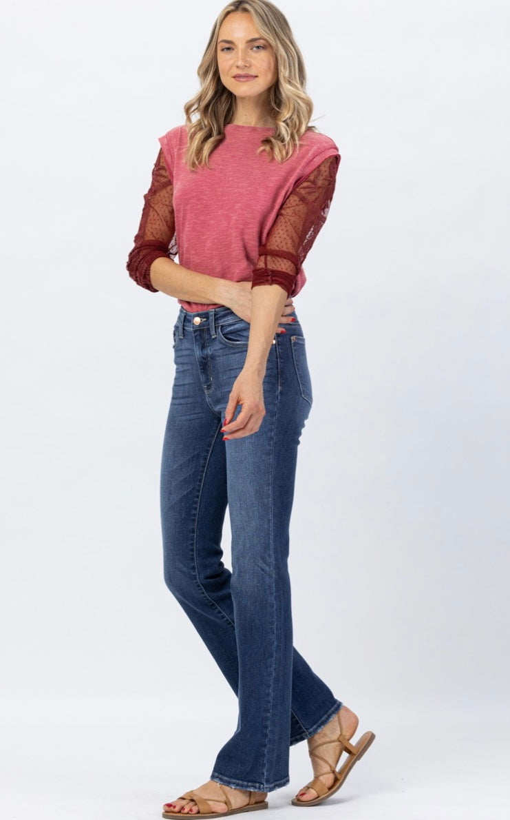 Hi-Waisted Bootcut Jeans