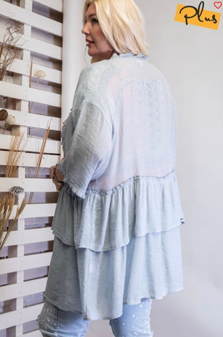 Double Ruffled Open Cardigan