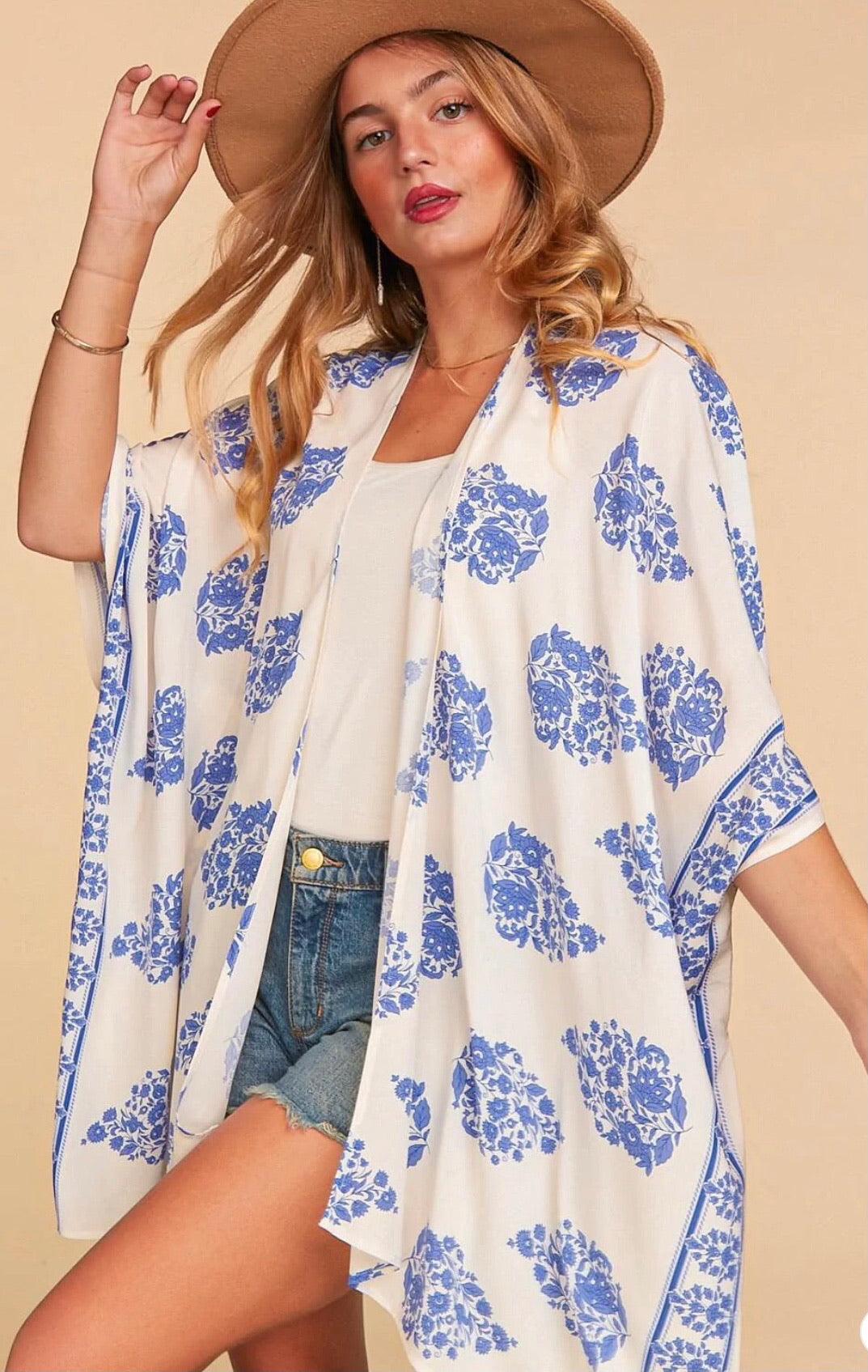 Ivory Blue Rayon Kimono