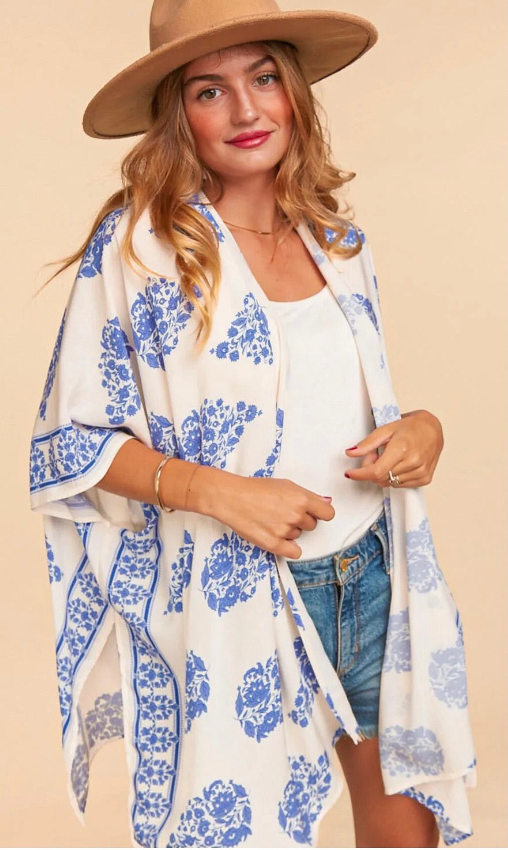 Ivory Blue Rayon Kimono