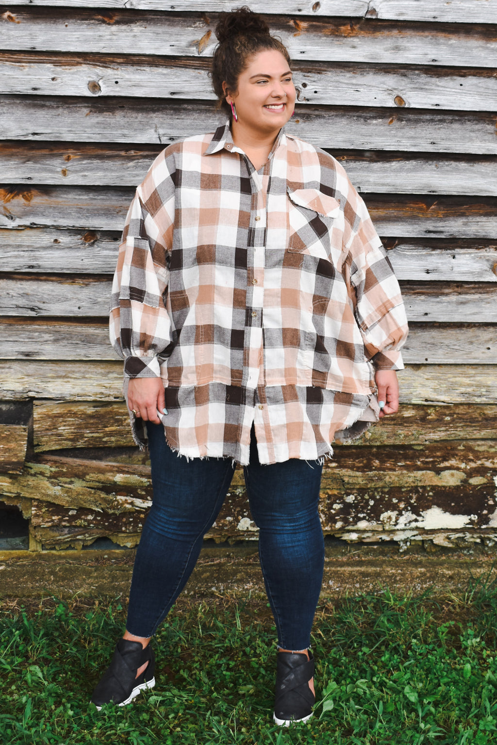 Plaid Long Sleeve Oversized Shirt Dress – Lori's Curvy Closet
