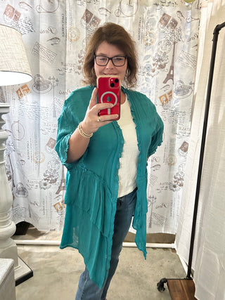 Double Ruffled Open Cardigan