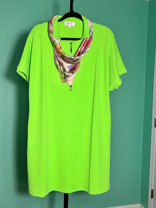 Lime Green Ezra dress with collared and front zipper