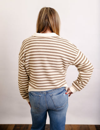 Striped collared knit top