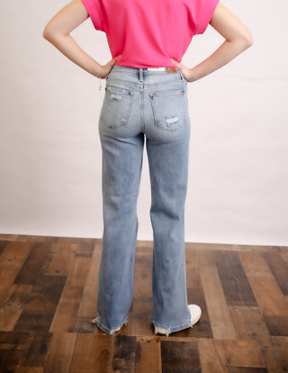 Raegan High Waist 90’s straight with destroyed knees in light wash by Judy Blue