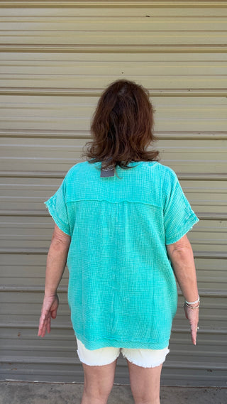 Spring gauze raw edge top