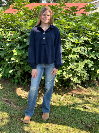 Navy long sleeve wardrobe staple