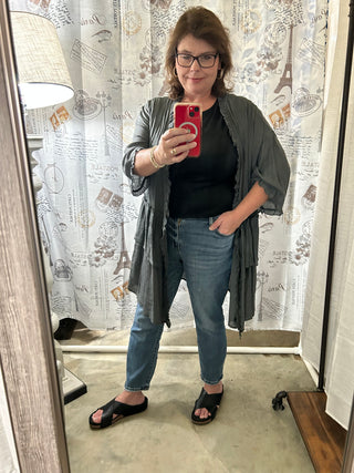 Double Ruffled Open Cardigan