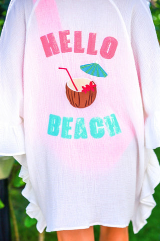 Hello Beach Sequin Embroidery Swim Cover