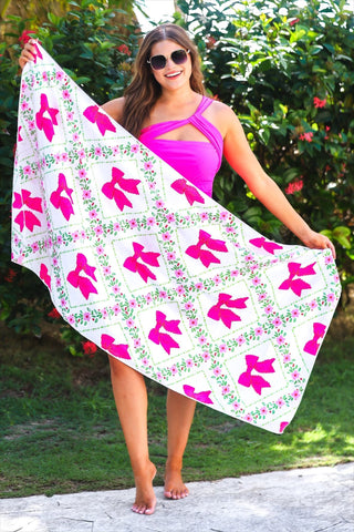 Pink Lattice Bow Beach Towel