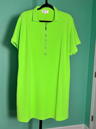 Lime Green Ezra dress with collared and front zipper Lori's Curvy Closet Lime Green Ezra dress with collared and front zipper Lori's Curvy Closet