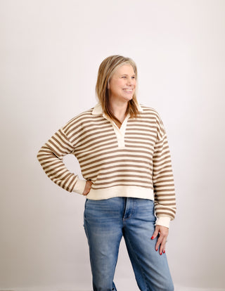 Striped collared knit top