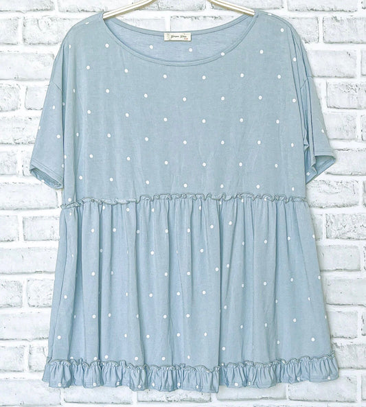 Dusty Blue Dotted Top