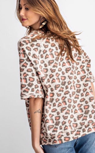 Faded Coral Leopard Top