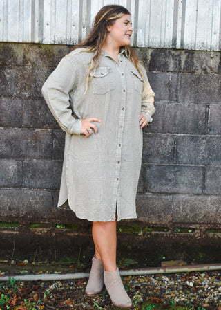 Mineral Washed Cotton Shirt Dress