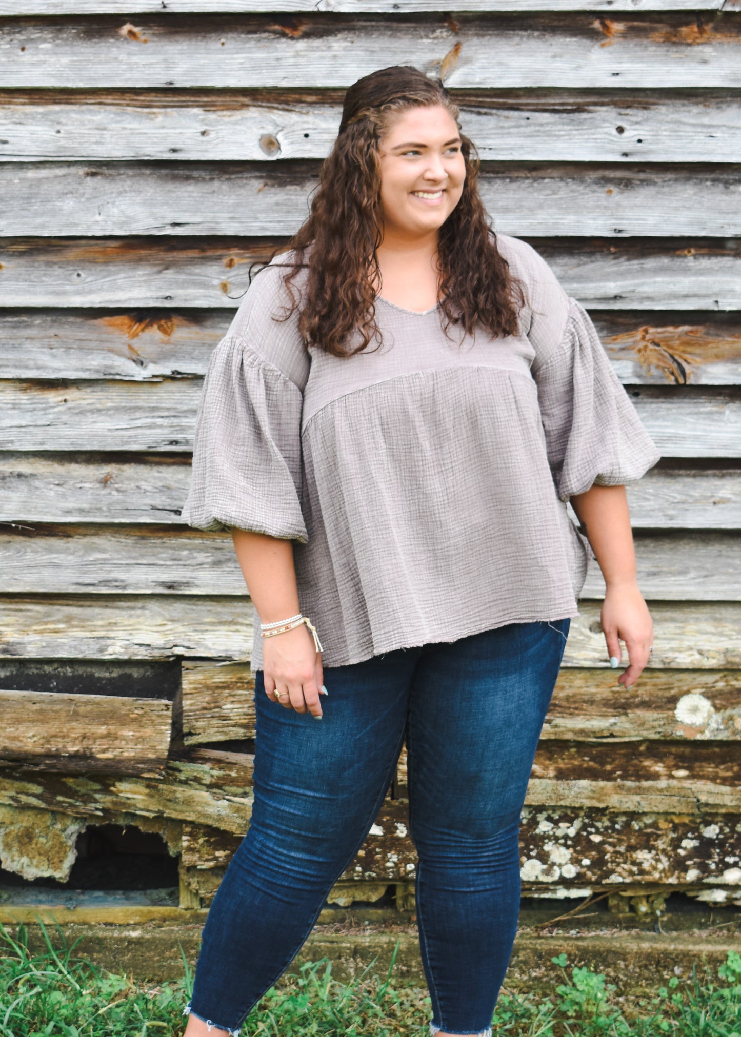 Bubble Sleeve Mineral Washed Top
