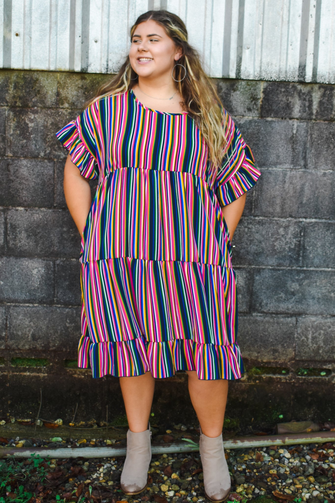 Multi colored shop vertical striped dress