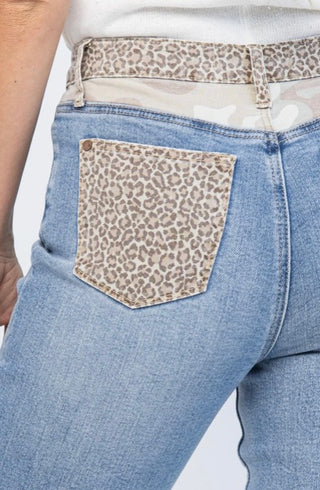 Hi-Waisted Cheetah Camo Block Slim Jeans