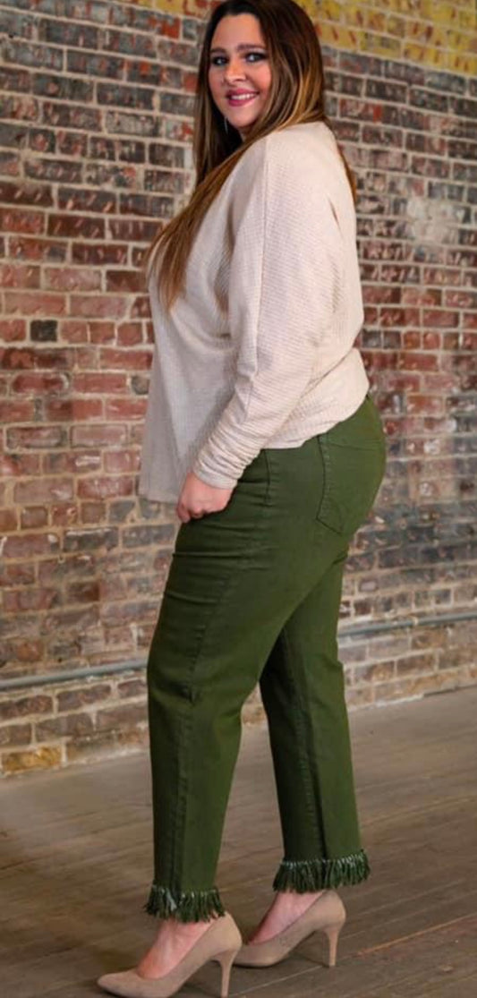 Olive Boyfriend Frayed Hem Jeans