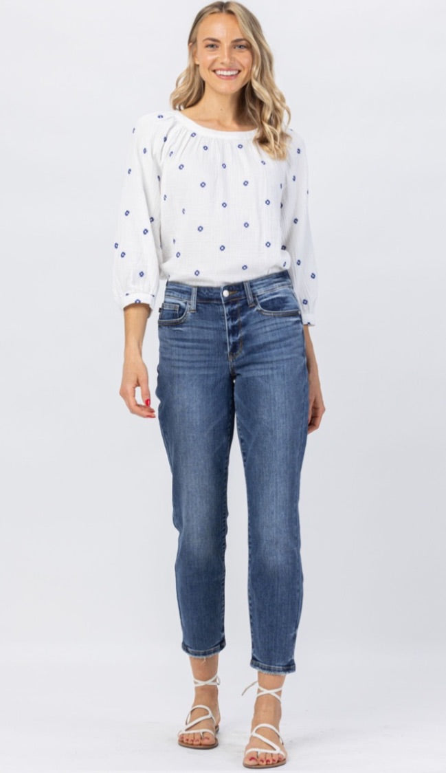 Mid-Rise Mid Wash Boyfriend Jeans