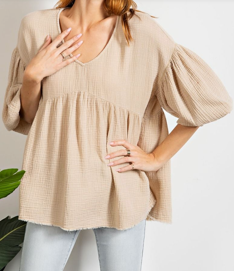 Bubble Sleeve Mineral Washed Top