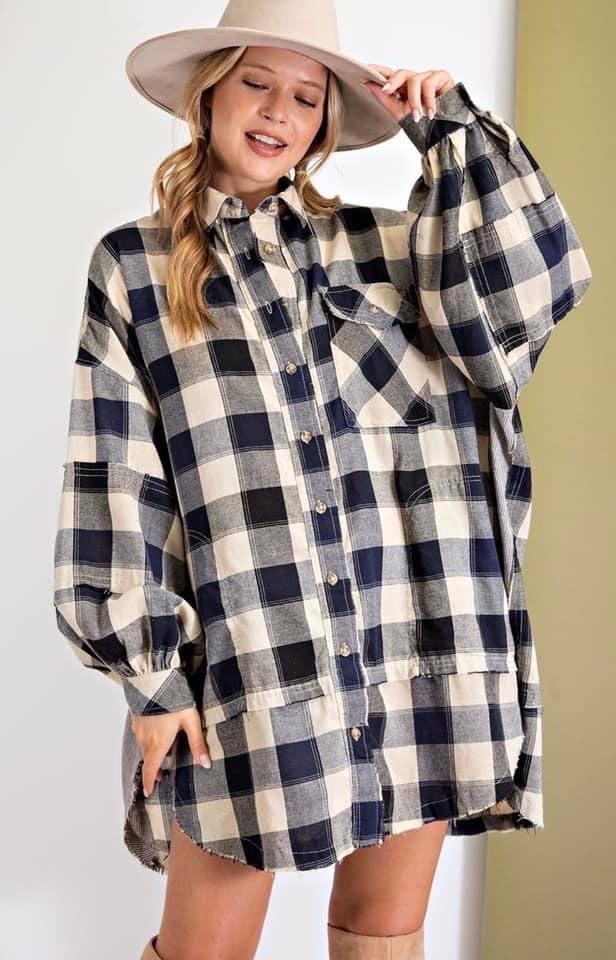 Plaid Long Sleeve Oversized Shirt Dress